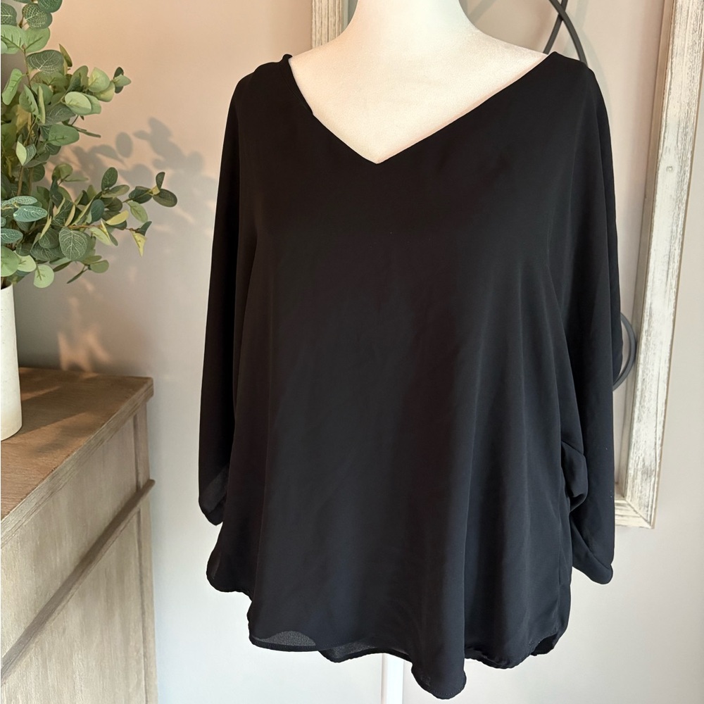 White House Black Market V-Neck Black Blouse